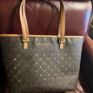 Michael Kors Brown and Gold Studded Tote Authentic